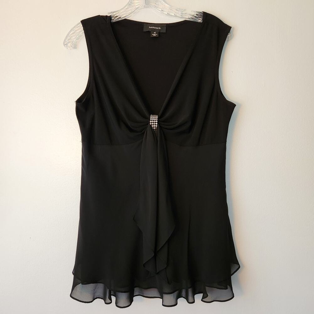 R & M Richards Top Women's 10 Black Flowy Sexy Rhinestone Feminine Whimsigoth